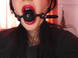 Gagged babe spitting & fucking herself with dildo_till pussy_gets creamy