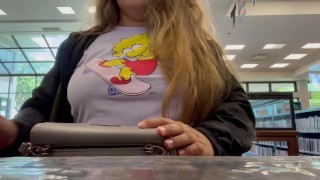 Natural Tits Flashing Mj Moore In The Library