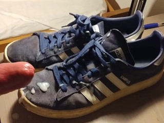 My gf's hot best friend stayed over, so i consecrated her blue Adidas sneakers