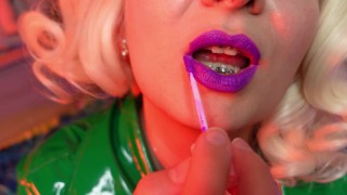 Tease Purple Lips Fetish ASMR Video Lipstick Closeup