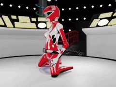 Female Red ranger cowgirl riding slime dick