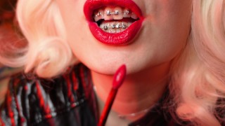 Braces Close-Up Of ASMR Lipstick Video