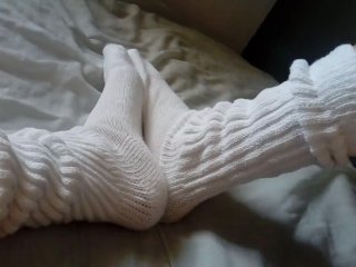 Relaxing In Ribbed White Slouch Socks