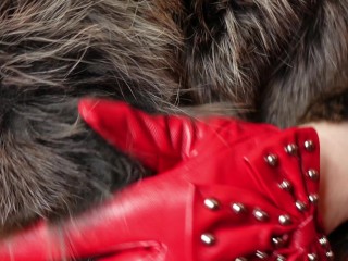 My new_RED leather GLOVES close up FETISHvideo with Arya - ASMR relax sounding