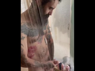 Horny In The Shower - DaddyBlows a Huge Load