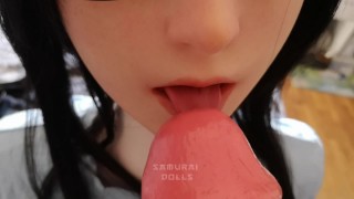 Doll Tifa From Final Fantasy 7 Is Gently Fingered Until She Squirts And Sucks A Massive Cock That Cums On Her Face