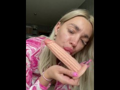 Hot blonde loves to suck deep dick.
