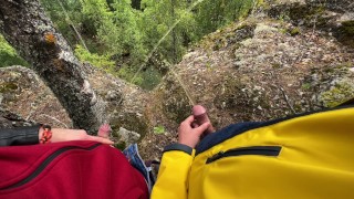 Jerking Off Pissing Outdoor UHD 4K Video Of Two Urine Streams Crossing In The Mountains