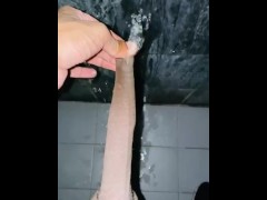 Foreskin fetish pissing at the gym bathroom wall fetish Foreskin pull pissing foreskin play while