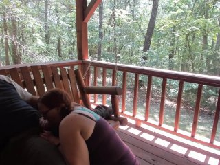 Outdoor Porch Swinging Blow Job and Pussy Licking with Ginger MILF Wife With LongBraided Hair