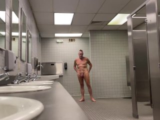 Public Exhibitionist Naked And Jacking In Public Restroom