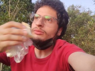 Man Eats A Hot Dog In Public Park, Fetish