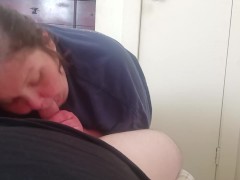 Bbw sucking dick while her man is working 