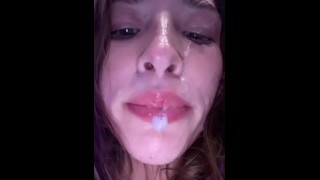 19 year old slut spitting and playing with creamy pussy