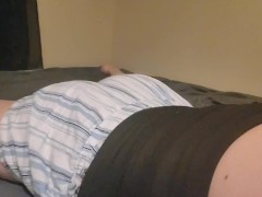 Milf talking dirty while humping bed