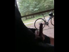 Ruining orgasm in public in the forest during a bike ride