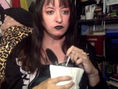 Trans girl eats beans on webcam show