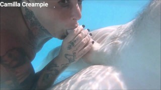 Mom Underwater Blowjob At MFF Public Pool And Threesome Promotion