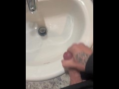Trans girl cumming in bathroom sink risky 