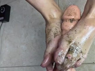 Dirty Footjob With Big Dildo