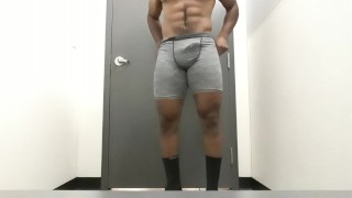 Muscular Male Has Huge Cumshot In Dressing Room 