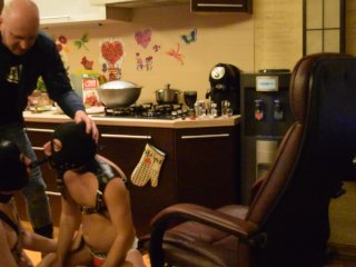 Skinhead Hard Dominates Two Young Horny Slaves - Throat Training, Slapping And Spiting