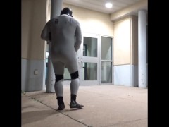 bastard wetsuit commando shoots massive load into wetsuit in front of doors