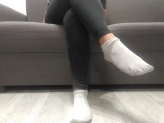 Monika Nylon Shows Her Legs In White Socks After A Whole Day Of Wearing Them, And Then Shows Only Th