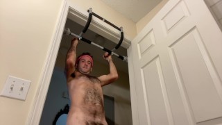 Working out naked with my big floppy sweaty hairy cock exposed after workout