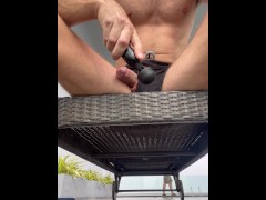 Risky Rooftop Poolside Vibrator Fun - Dripping Cum