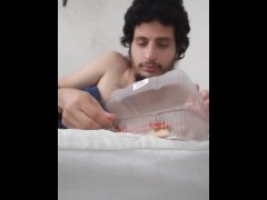 Feeding myself one more pizza to feed myself  tape ( feed fetish big belly fetish