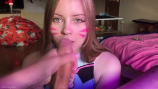 Cute Overwatch Cosplayer D Va Sucks A Big Cock And Gets Cum In His Mouth