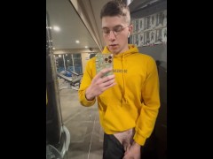 Cute Twink Boy Cums in Public Gym