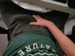 Playing with my big cock in grey sweatpants