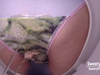 Wet Pussy Pissing Through_Panties While Sitting_on Toilet