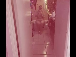 Chubby Woman Interrupted Smoking In Bathroom