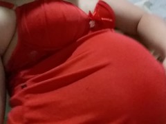 Pregnant amateur girl in sexy red lingerie nice and curvy big ass thick legs and thighs pregnancy