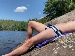 Canadian guy sunbathes in his swim briefs before nude snorkelling! 🤿 🍑🍆