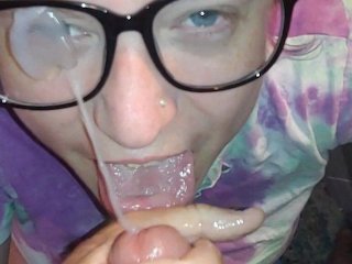 Milf Liza Works Huge Cumshot Out Of My Cock All Over Her Face And Glasses