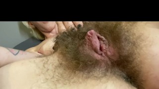 Big clit jerking and rubbing hairy pussy orgasm homemade amateur real cumming