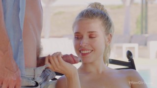 Oil WOWGIRLS Hottest Blonde Girl Freya Mayer Sucking On A Big White Cock And Getting Fucked By The Pool