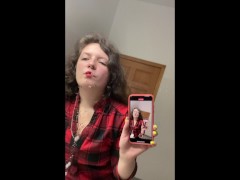 Naughty girl spitting in the mirror