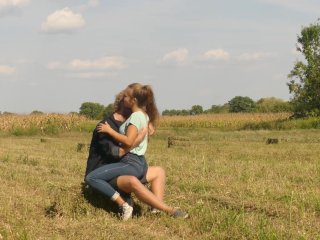 Beautiful Teen Couple_in Love Passionately Kissing_on the_Field