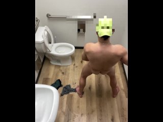 Male Self Piss And Cum With Buttplug Deep In Ass (Public Restroom)