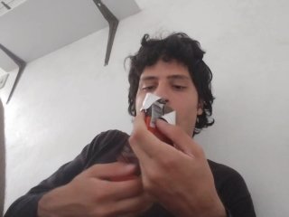 Boy Eating A Chocolate Bar To Get More Stuffed
