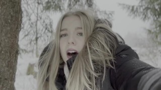 Rough 18-Year-Old Teen Is Fucked In The Snow In The Woods