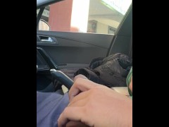 Dick flash and cum in a car for a girl that caught me