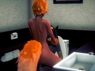 Furry Hentai Anubis the Dog with a FoxyIn a Toilet