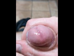 Slimey cum all over my cock in public rr