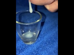 Close up collecting my dripping cumshot (slow motion)